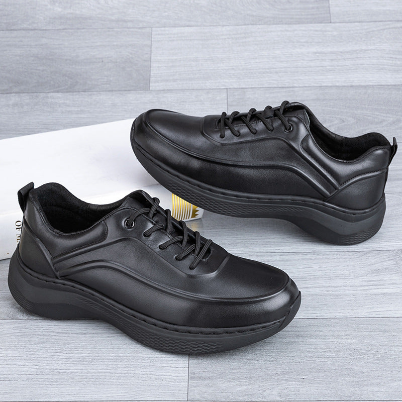 Men's First Layer Cowhide Breathable Lightweight Solid Thick Bottom Men's Shoes