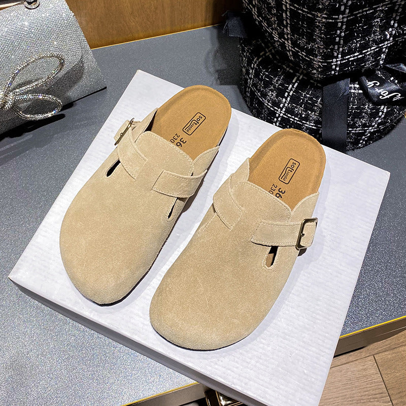 Women's Good Version Round Toe Cap Buckle Slippers