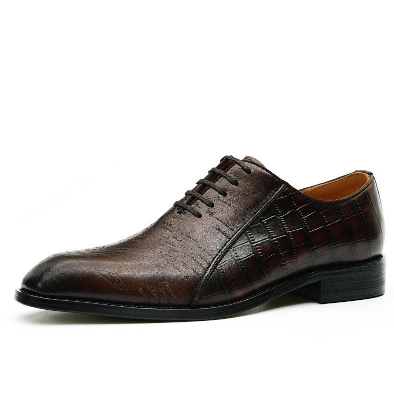 Men's Cowhide Crocodile Pattern Oxford Business Formal Wear Leather Shoes
