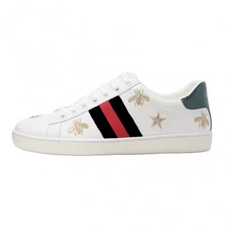 Women's & Men's Embroidered Genuine Bee White Sports Love Casual Shoes