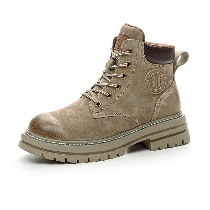 Khaki Motorcycle Female Hidden Platform Ankle Couple Boots