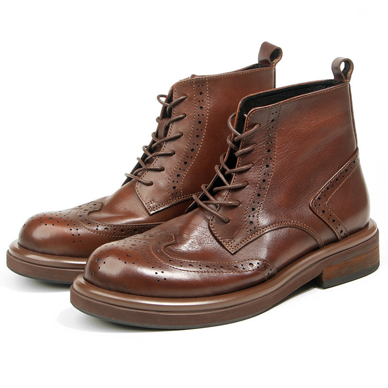 Men's British Style Retro Martin Brogue Flower Boots