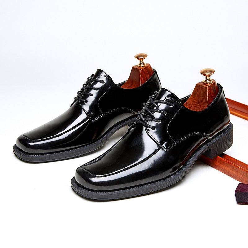 Men's Square Toe Glossy High-grade Paint Formal Wear British Derby Men's Shoes