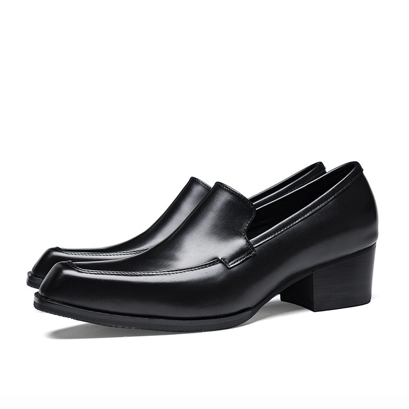 Men's Square Toe Increased High Brown Black Men's Business Leather Shoes