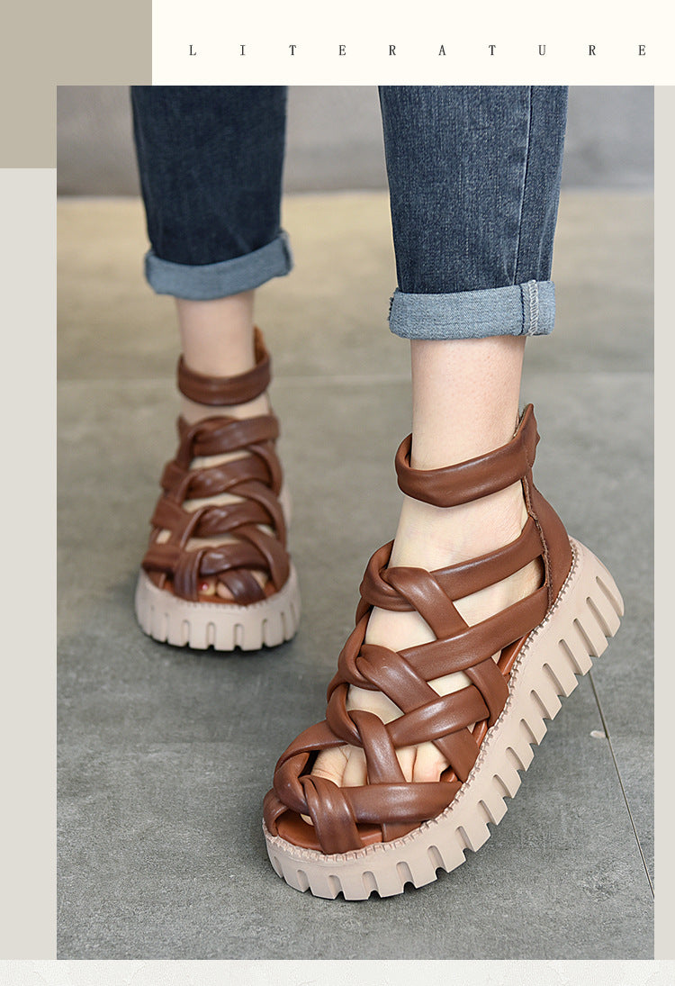 Women's Pairs Of Thick-soled Roman Genuine Pitcher Sandals