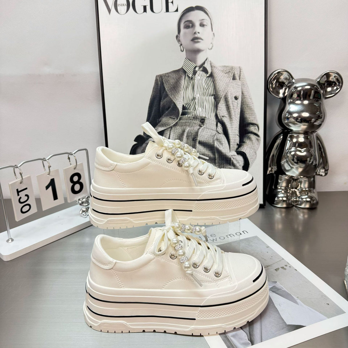Women's Height Increasing Genuine Platform White Board Fashion Men's Shoes