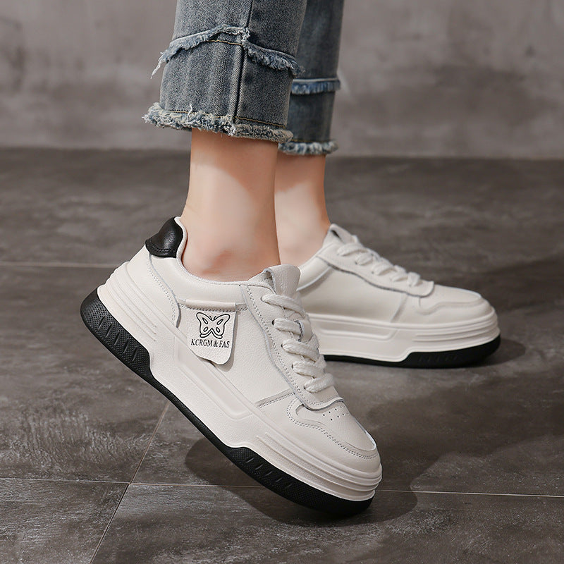 Women's First Layer Cowhide Board Thick Bottom Casual Shoes