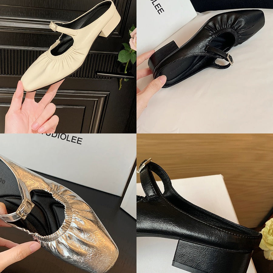 Women's French High Closed Toe Slip-on Mary Heels
