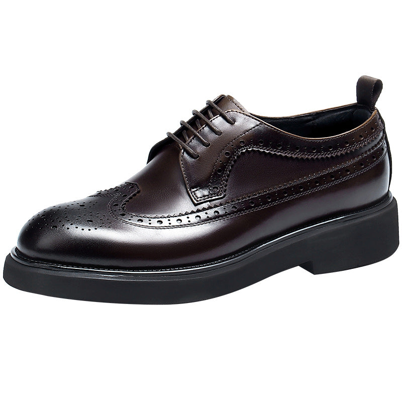 Men's Formal Wear Carved Cowhide Increased Light Casual Shoes