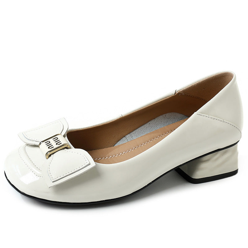 Women's Toe Shallow Mouth Mid Patent Cowhide Comfortable Women's Shoes