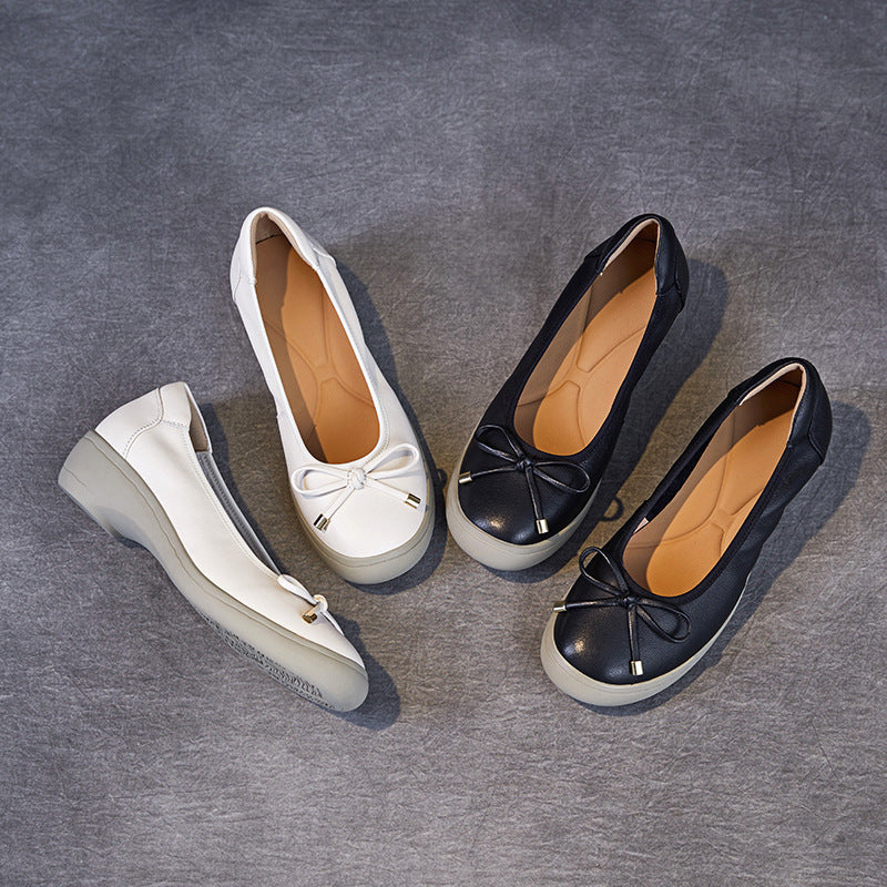 Beautiful Original Color Thick Bowknot Pumps First Layer Heels