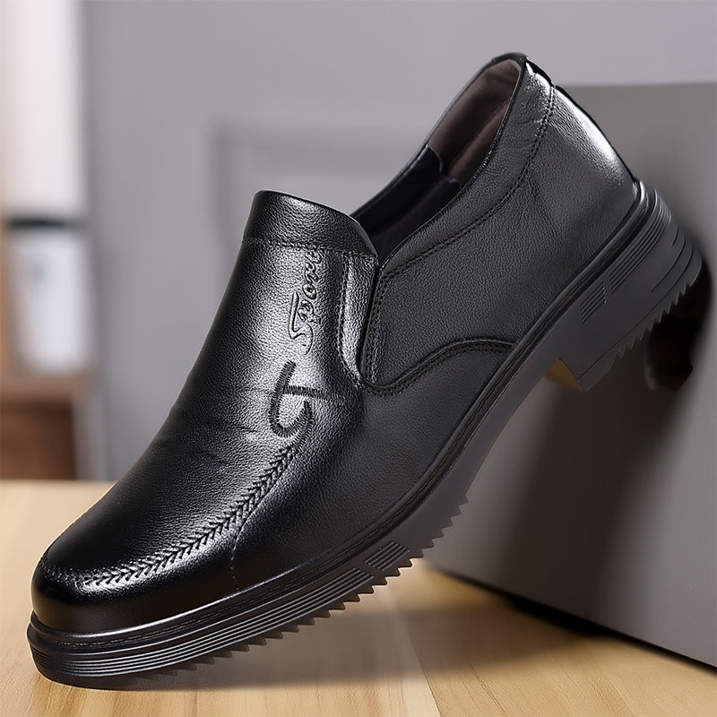 Men's Top Layer Cowhide Round Toe Slip-on Business Leather Shoes