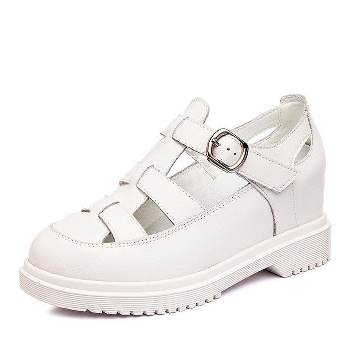 Women's Preppy Style Thick-soled Roman Fashionable Outerwear Genuine Heels