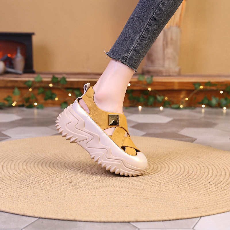 Women's Summer Height Increasing Closed Toe Hollow Sandals