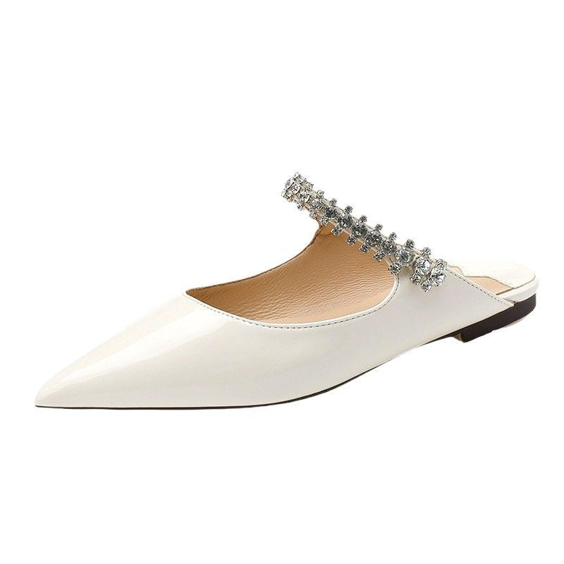 Women's Summer Rhinestone Pointed Toe Chain Soft Bottom Pumps Heels