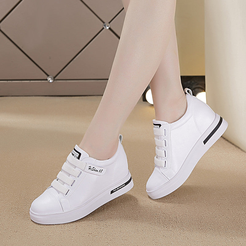 Women's White Inner Height Increasing Velcro Travel Sneakers