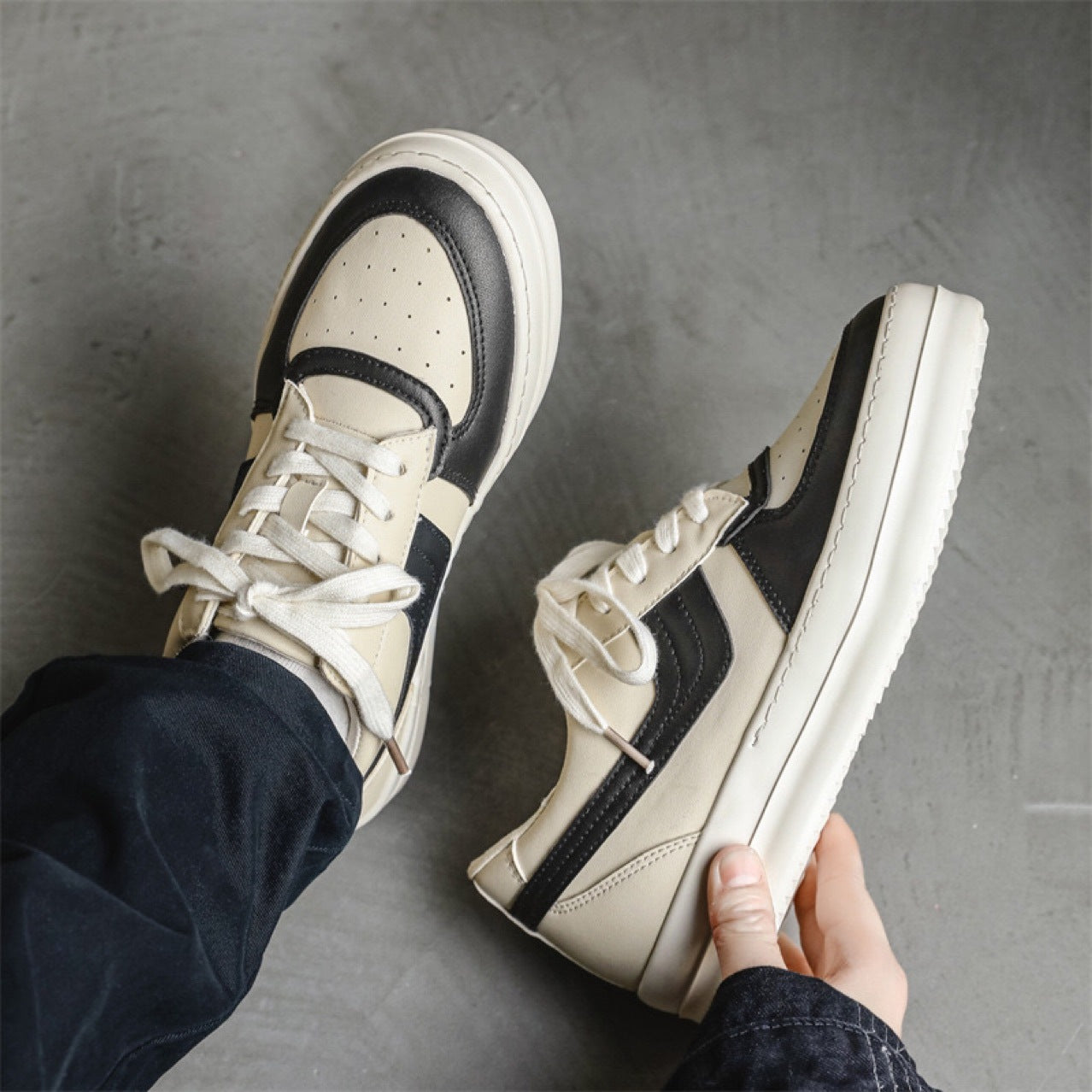 Men's White High Street Design Stitching Platform Sneakers