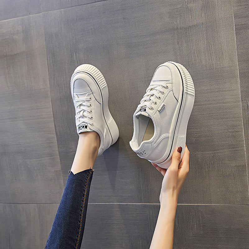 Women's White Summer Black Panda Thick Bottom Height Increasing Sneakers
