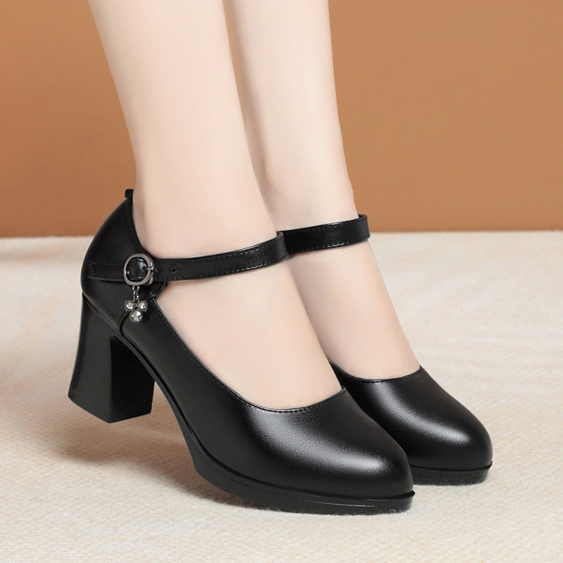 Women's High Not Tired Feet Genuine Chunky Waterproof Platform Leather Shoes