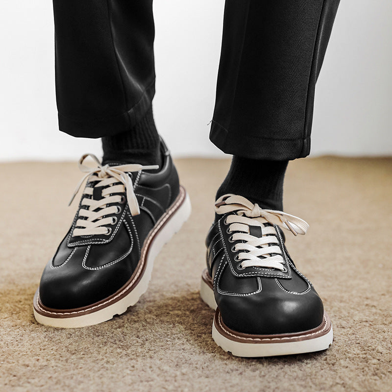 Men's Thick-soled British Style Derby Oxford White Leather Shoes