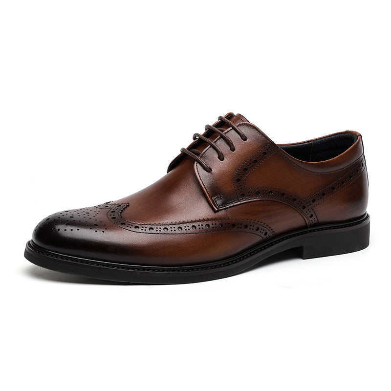 Men's Spring Breathable Genuine Cattlehide Surface Carved Men's Business Leather Shoes