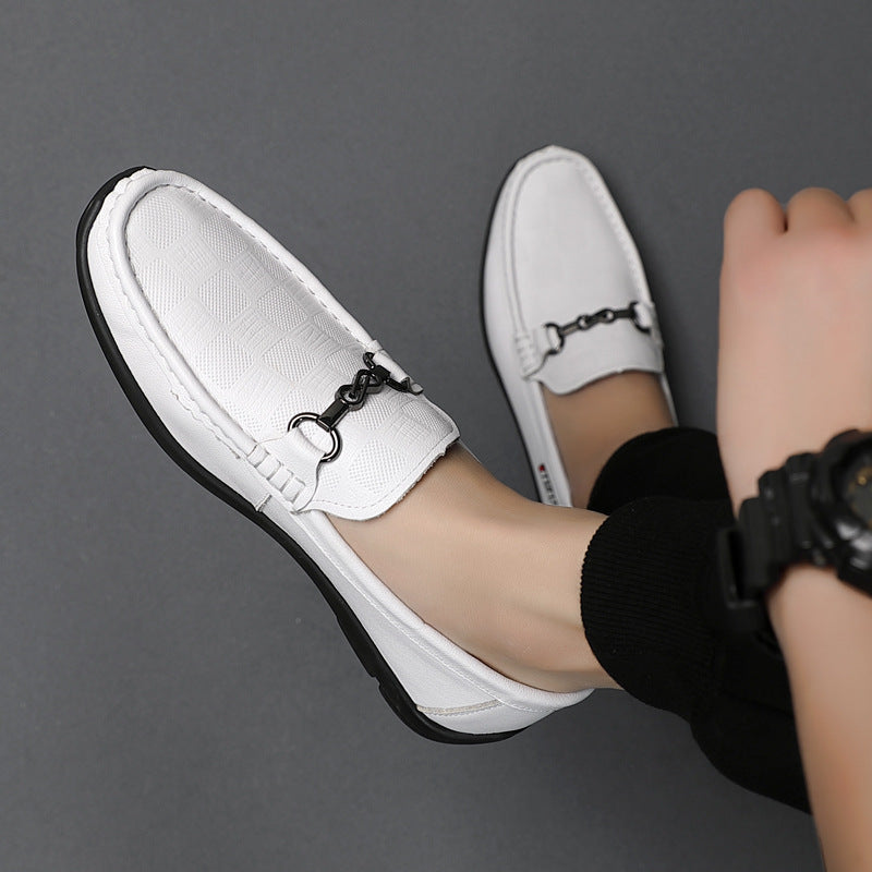 Men's First Layer Cowhide White Slip-on Breathable Leather Shoes