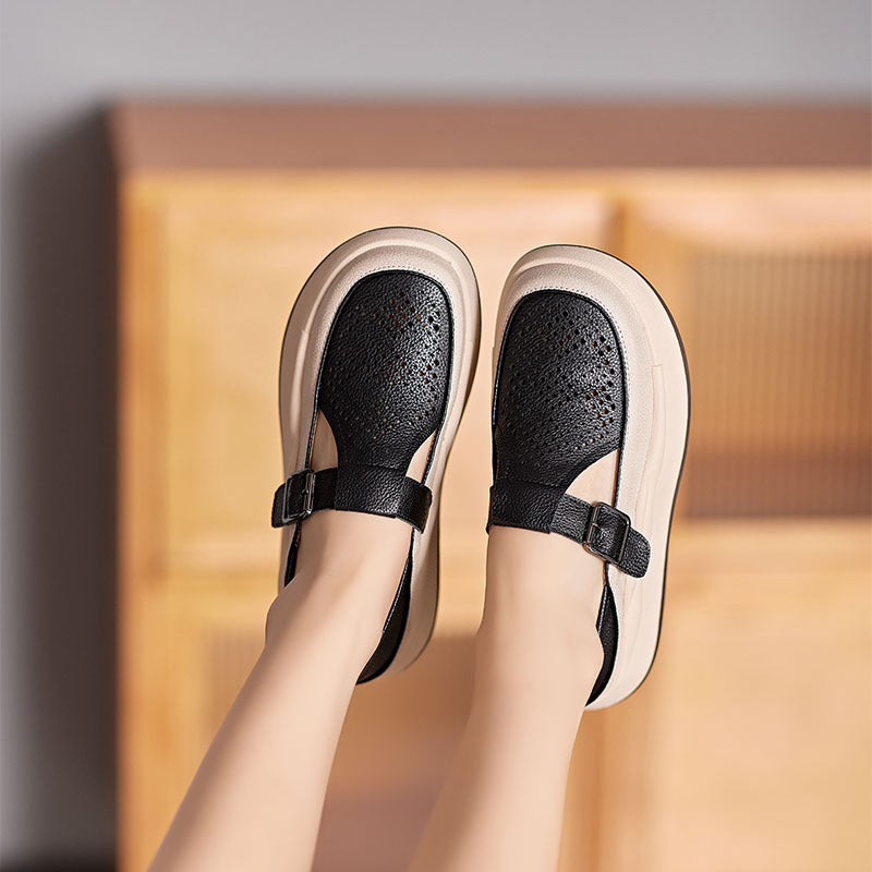 Women's Genuine Platform Summer Hollow Breathable Small Loafers