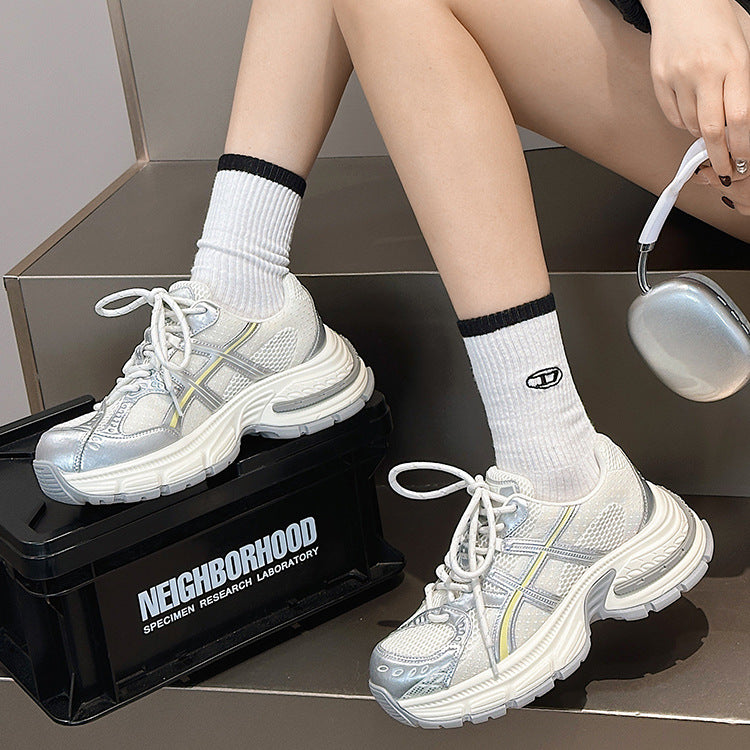 Women's Genuine Platform Dad Spring Mesh Breathable Feet Sneakers