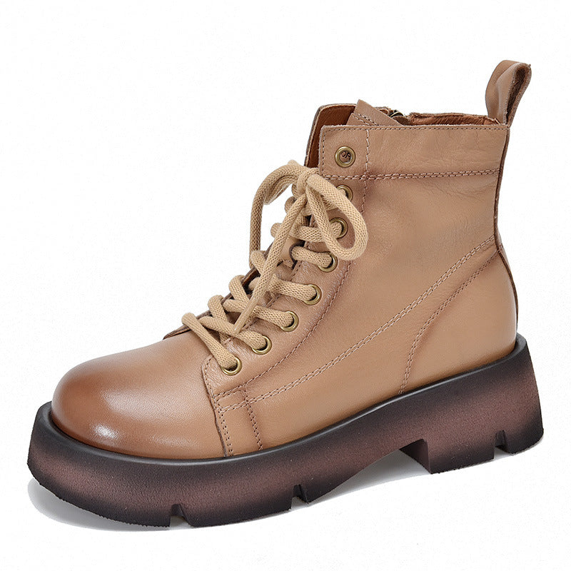 Martin First Layer Cowhide Worker Lace Up Round Toe Boots