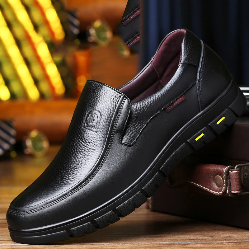 Men's Autumn Genuine Business Man Father Slip-on Leather Shoes