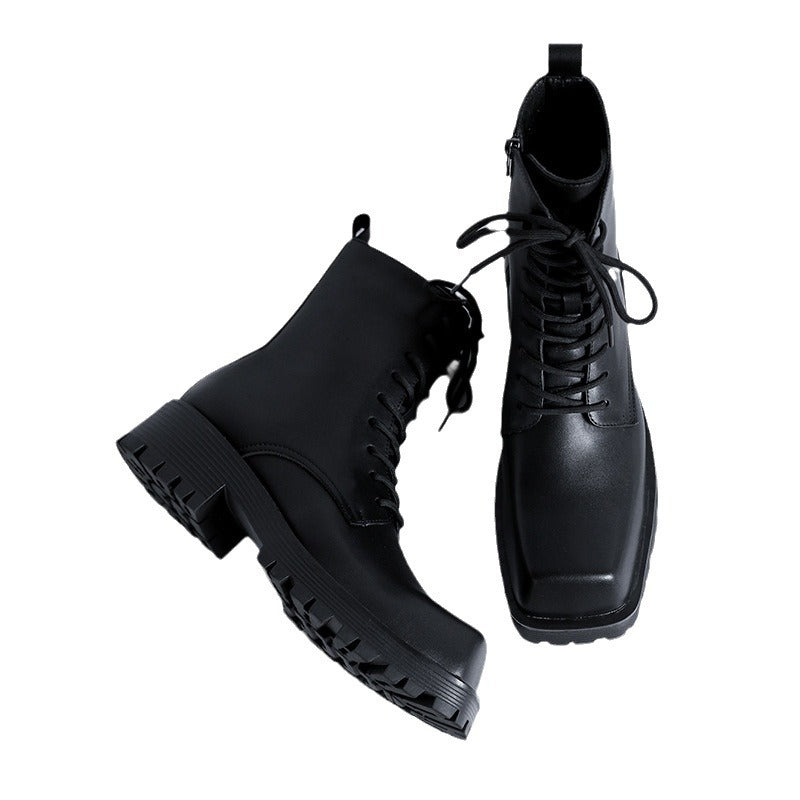 Men's Martin British Style Thick Bottom Thin Black Boots