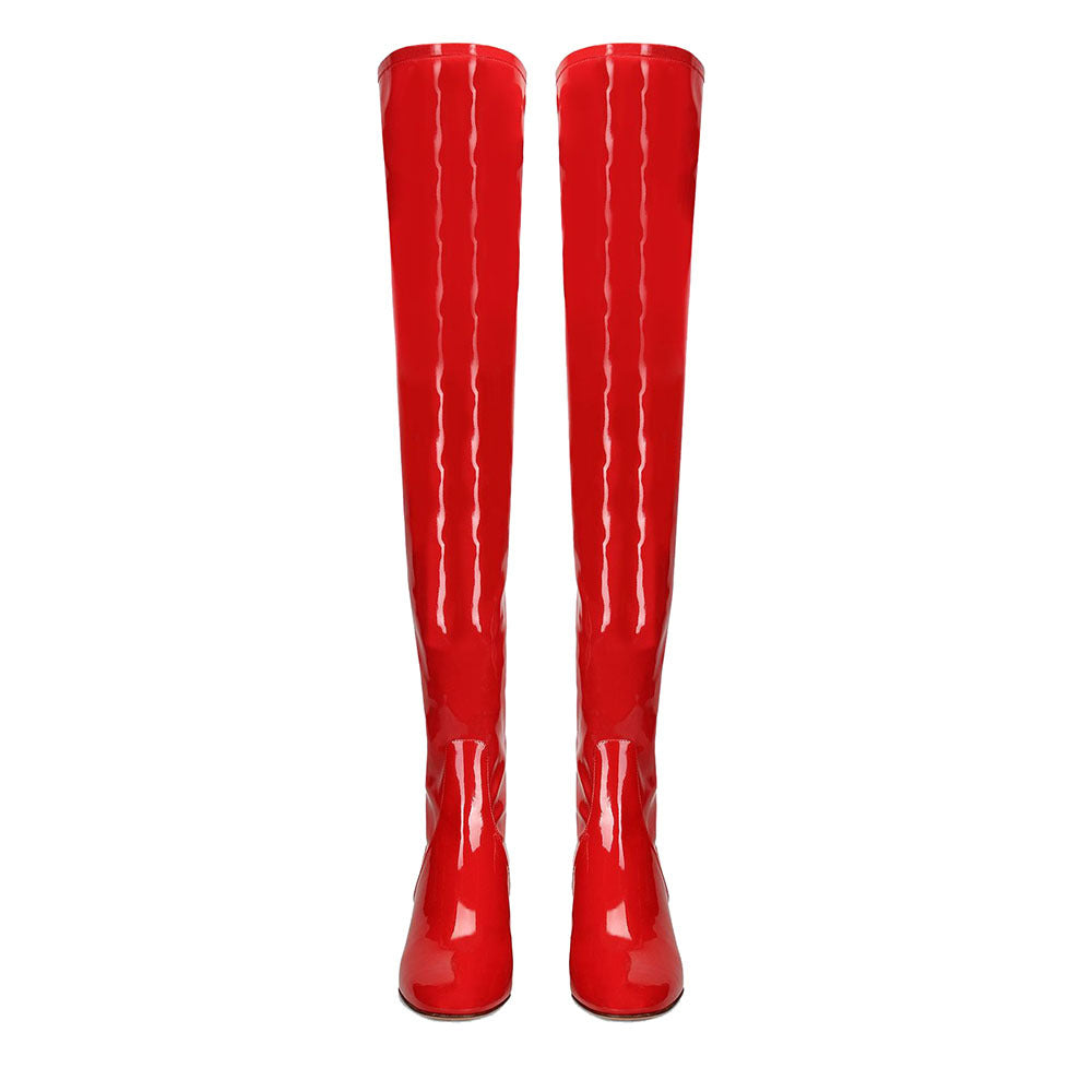 Women's The Knee Red Patent Plus Square Boots