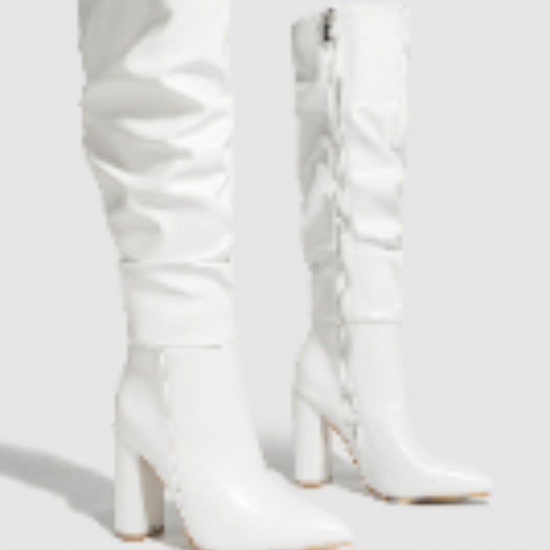 Toe Chunky Fashion Natural Wrinkle Inside Boots