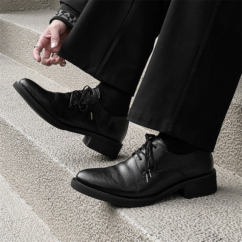 Black Wizard Thick-soled High Retro Pointed Smoke Couple Leather Shoes