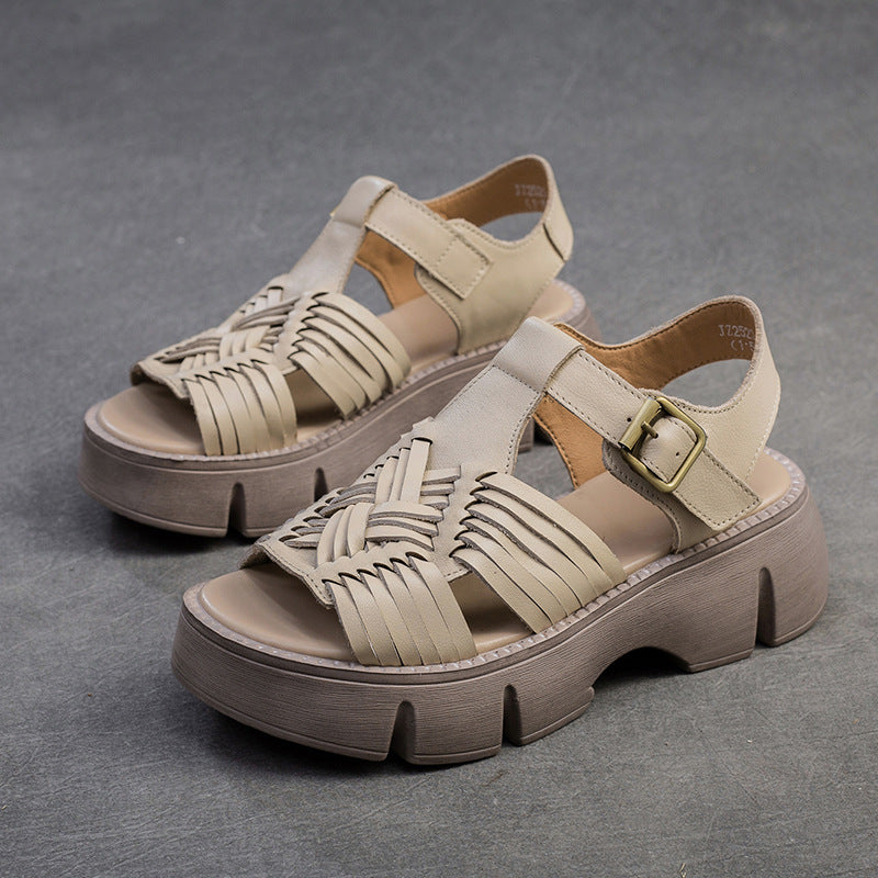 Women's Vintage Platform Comfortable Niche Peep Toe Sandals
