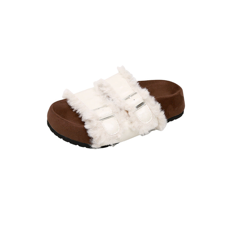 Women's Veet Buckle Thick Bottom Lamb Fur For Slippers