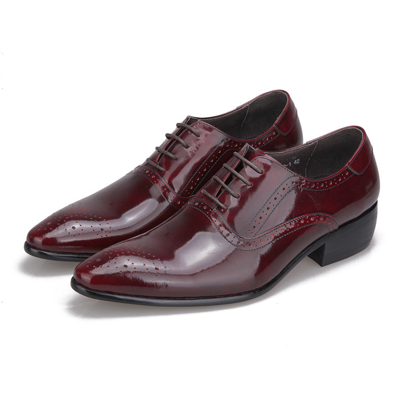 Men's Layer Cowhide British Style Brogue Pointed Men's Shoes
