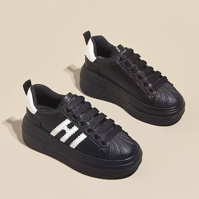 Women's White Thick Bottom Height Increasing Small Casual Shoes