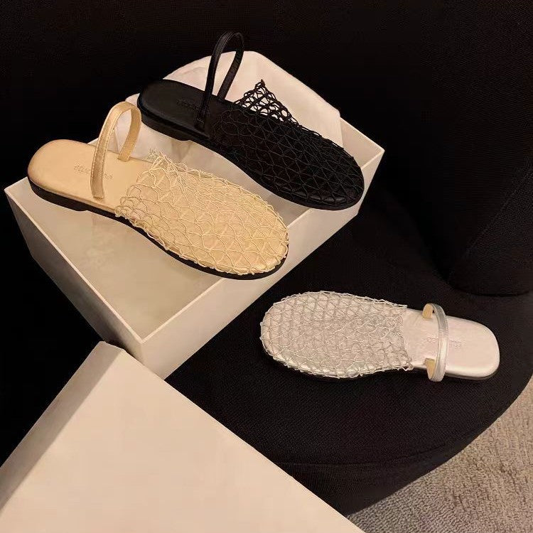 Women's Roman Flat Toe Box Half Hollow Sandals