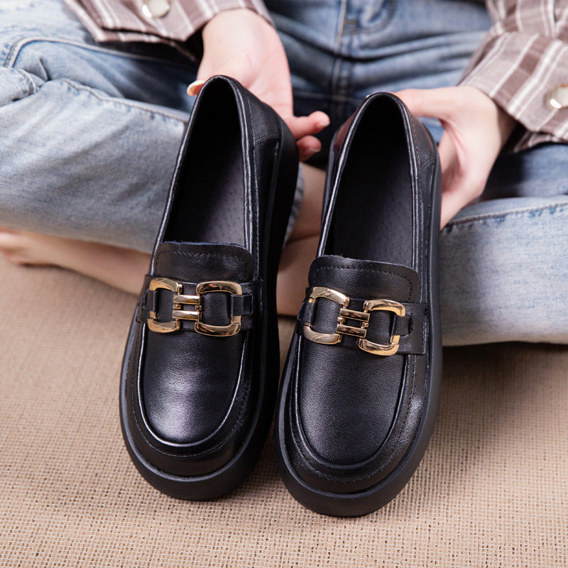 Women's First Layer Cowhide Rubber Flat Bottom Loafers