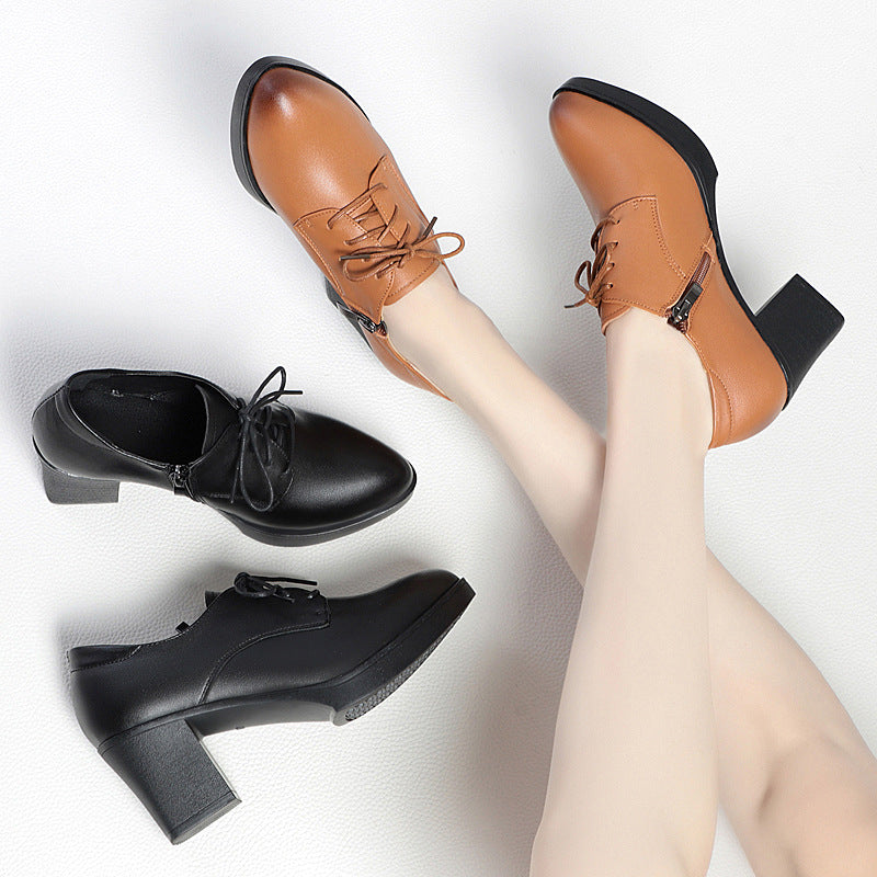 Women's Layer Cowhide Single High British Style Casual Shoes