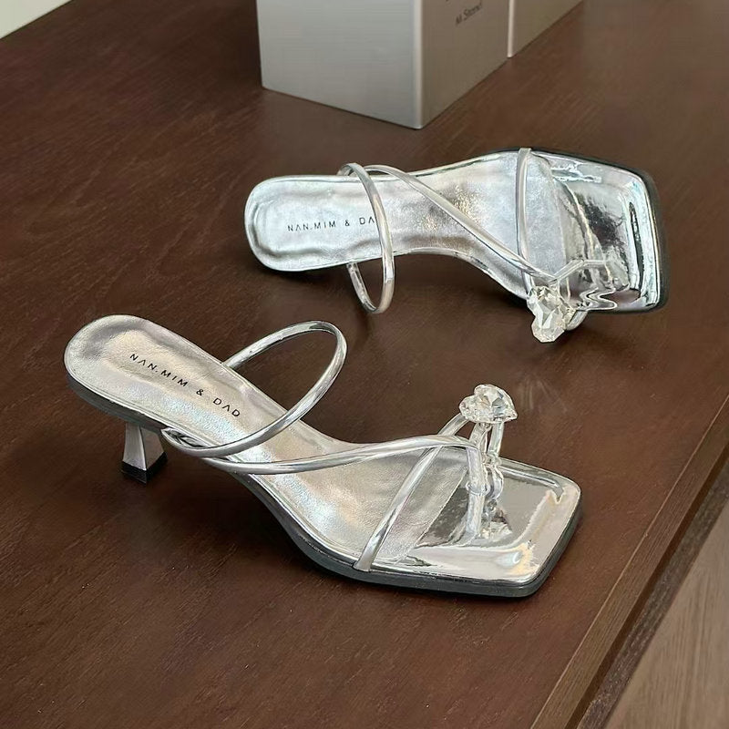 Women's Heart-shaped Rhinestone Stiletto Outer Wear Fairy Square Heels