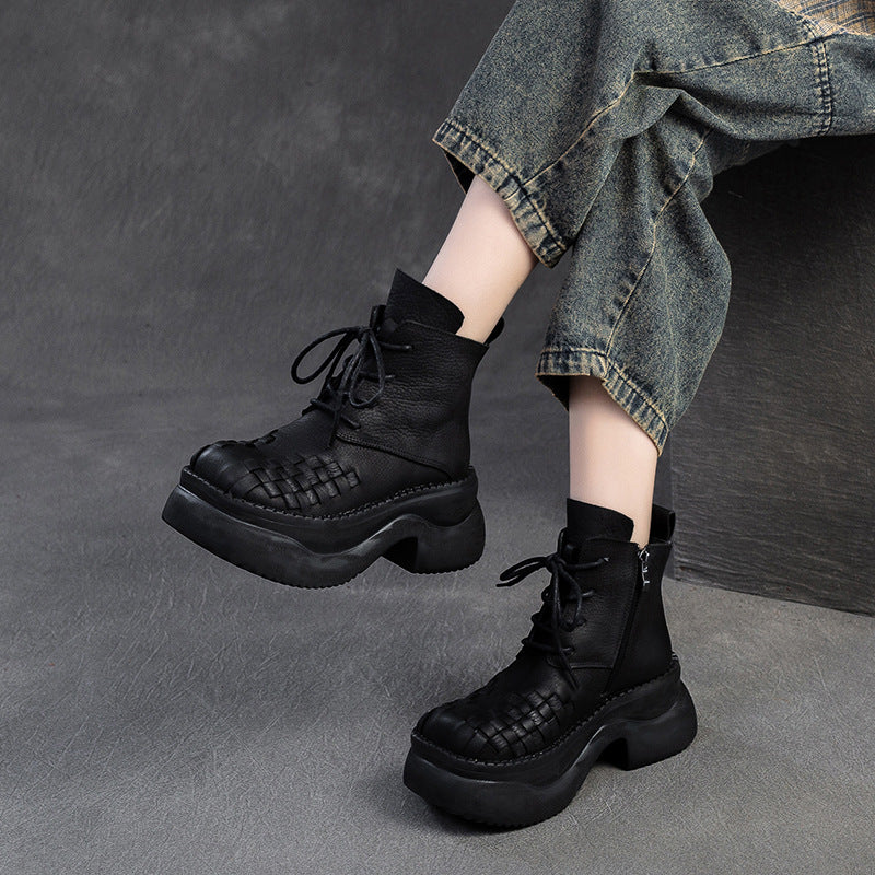 Women's Winter Doll Head Woven Brushed Platform Boots