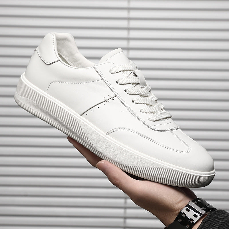 Men's White First Layer Cowhide Trendy Fashion Sneakers