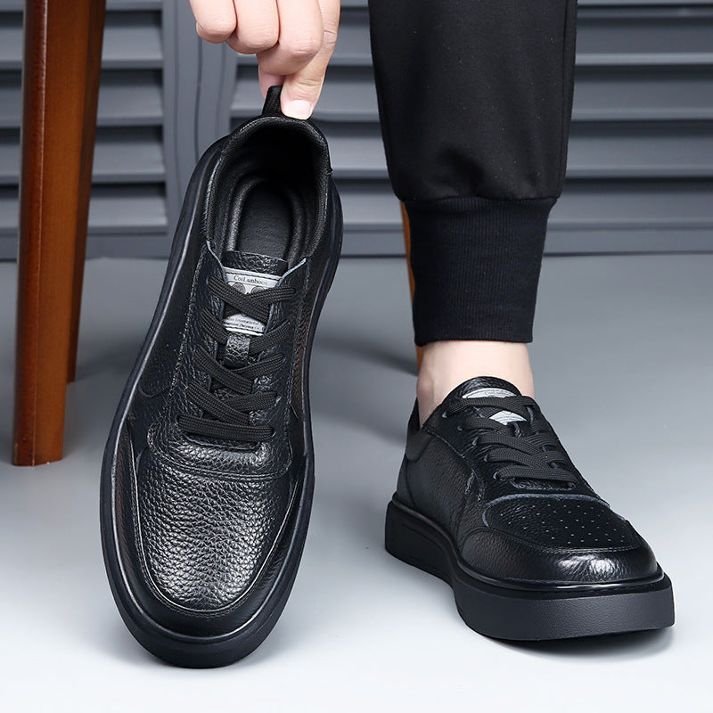 White Board Thick Bottom Simple Low Trendy Fashion Men's Casual Leather Shoes
