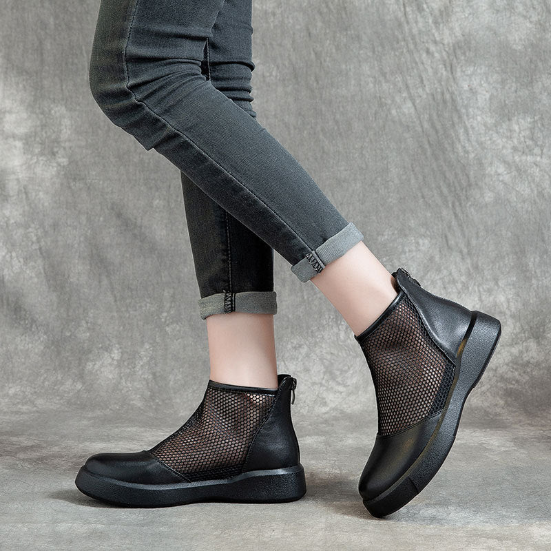Women's Ankle Breathable Mesh Top Layer Cowhide Boots