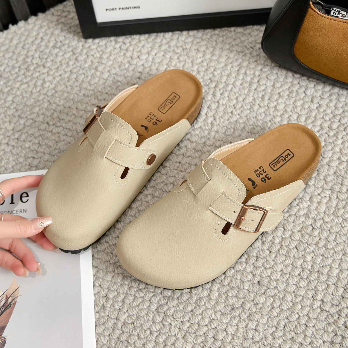 Cowhide Cork Platform Flat Fishing Summer Sandals