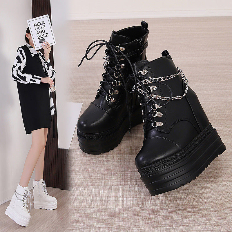 Invisible Elevated Martin Female British Style Chain Platform Boots
