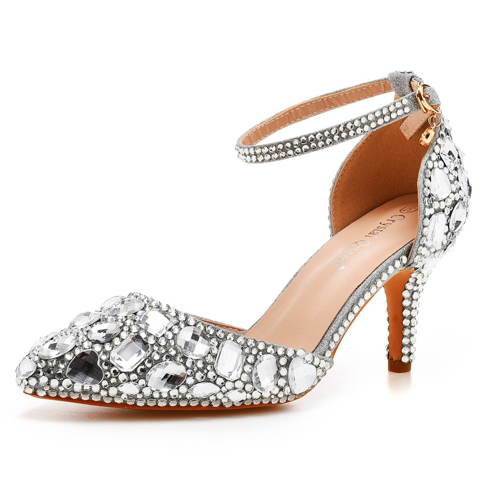 Stiletto Pointed Toe Rhinestone High Gold Heels