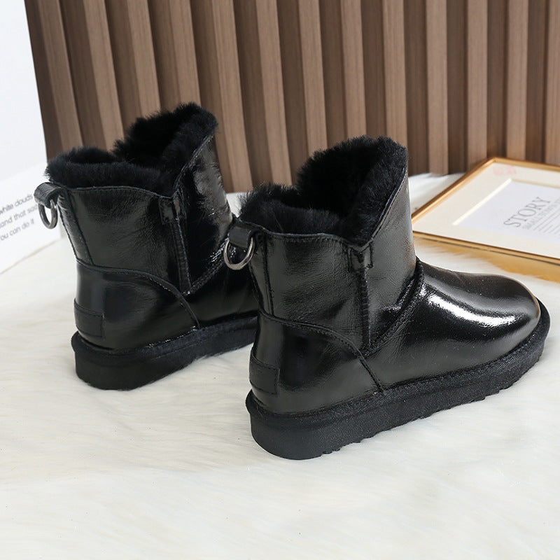 Women's Integrated Fleece Lined Padded Warm Keeping Waterproof Glossy Snow Boots